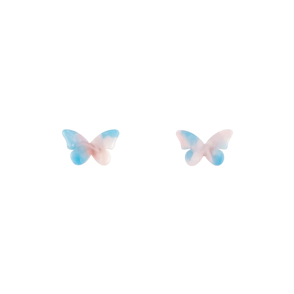 Pink Blue Resin Butterfly Earrings