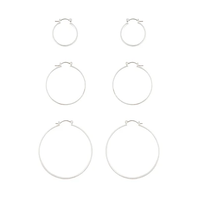 Silver Thick Hoop Gradual Earrings Trio