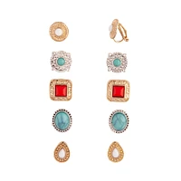 Mixed Metal Bohemian Stone Clip-On Earring 5-Pack