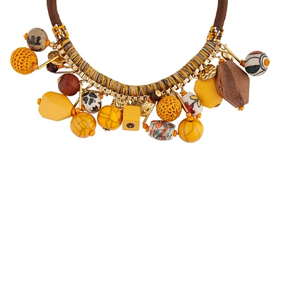 Gold Brown Statement Thread Wrap Necklace