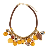 Gold Brown Statement Thread Wrap Necklace