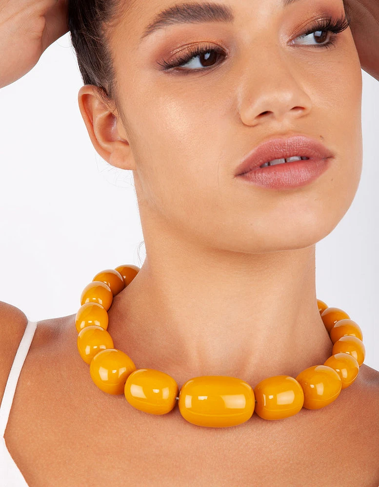 Yellow Acrylic Bead Short Necklace