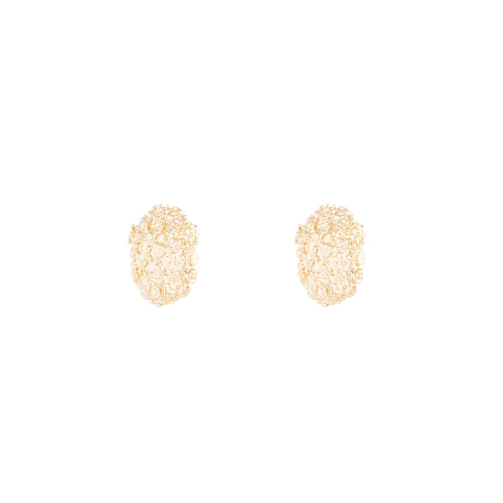 Gold Textured Round Stud Earrings