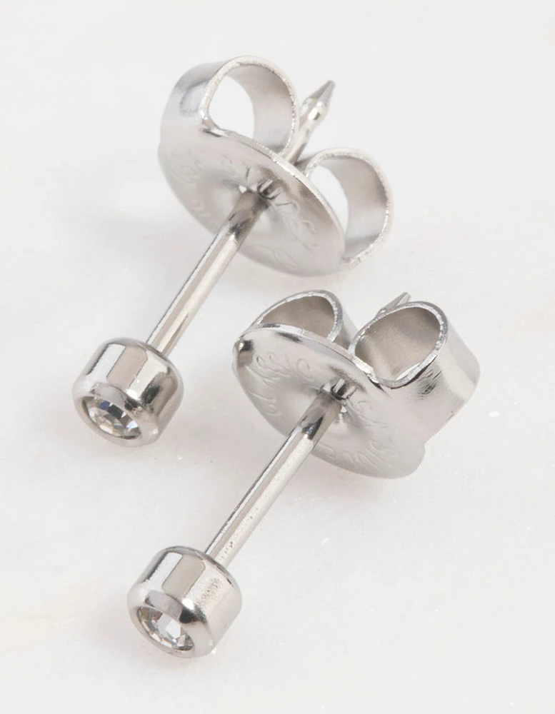 Surgical Steel Crystal Bezel Piercing Stud 2mm