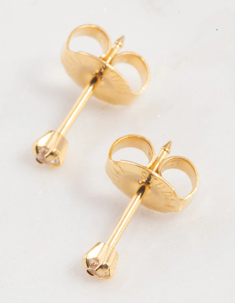 Gold 24K Cubic Zirconia Piercing Stud 2mm