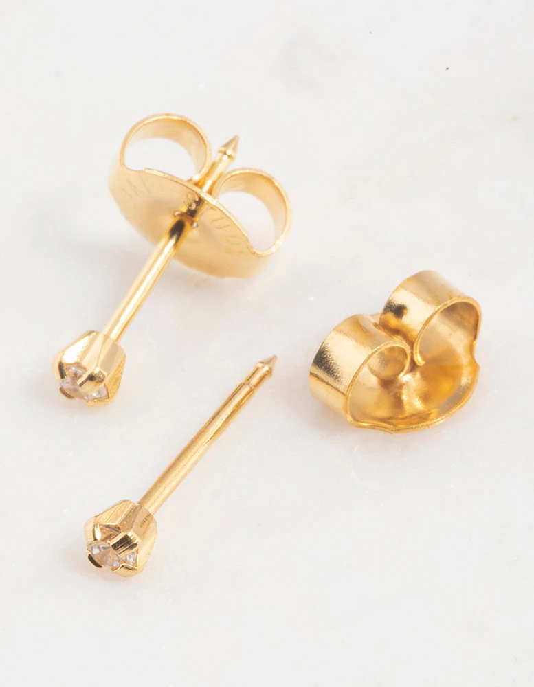 Gold 24K Cubic Zirconia Piercing Stud 2mm