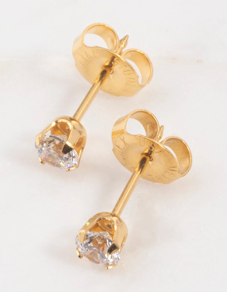 Gold 24K Cubic Zirconia Percing Stud 4mm