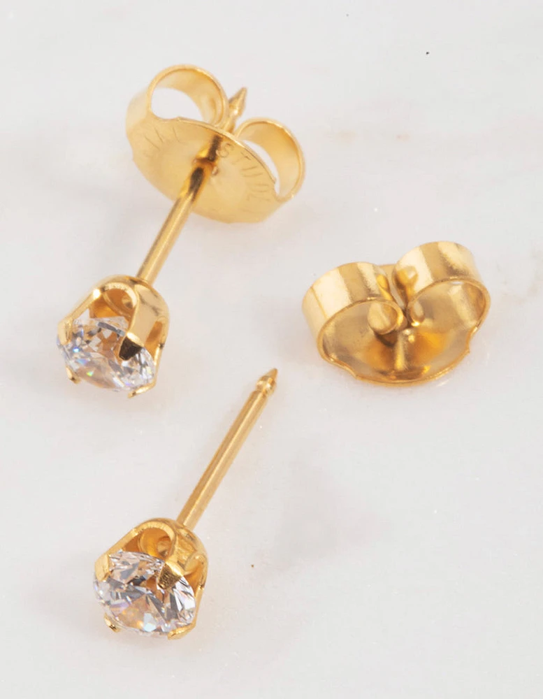 Gold 24K Cubic Zirconia Percing Stud 4mm