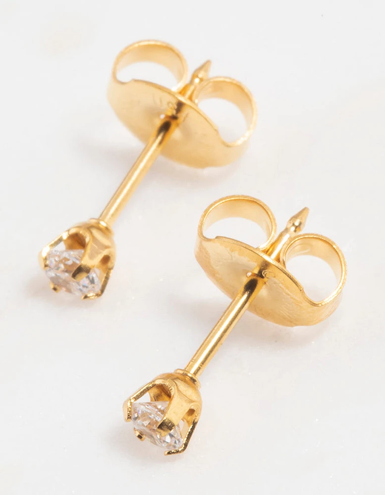 Gold 24K Cubic Zirconia Piercing Stud 3mm