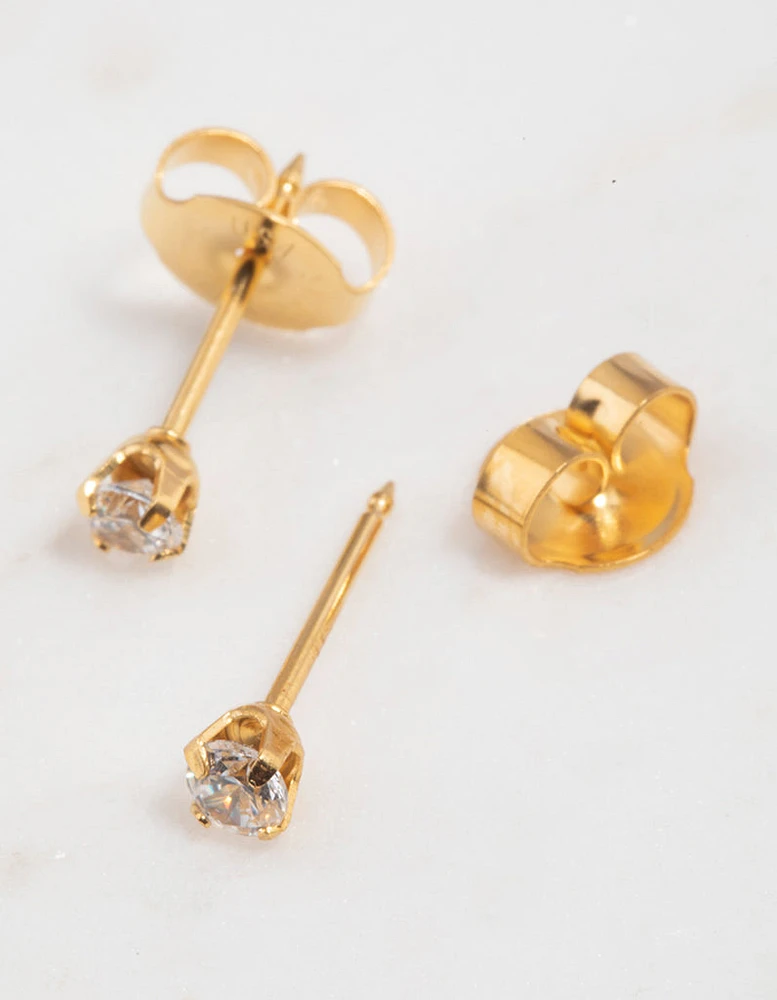 Gold 24K Cubic Zirconia Piercing Stud 3mm