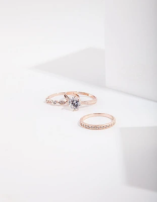 Rose Gold Round Stone Triple Band Ring