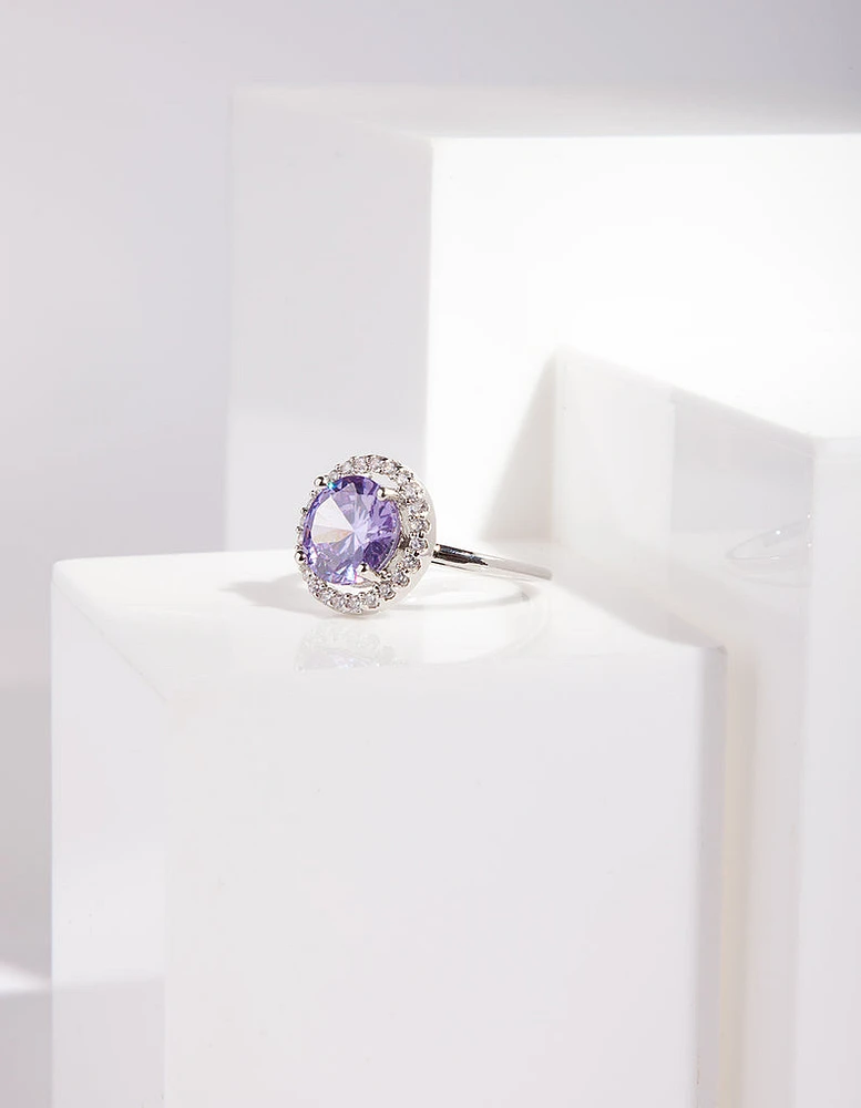 Silver Purple Cubic Zirconia  Ring