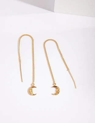 Gold Plated Sterling Silver Moon Thread Earrings