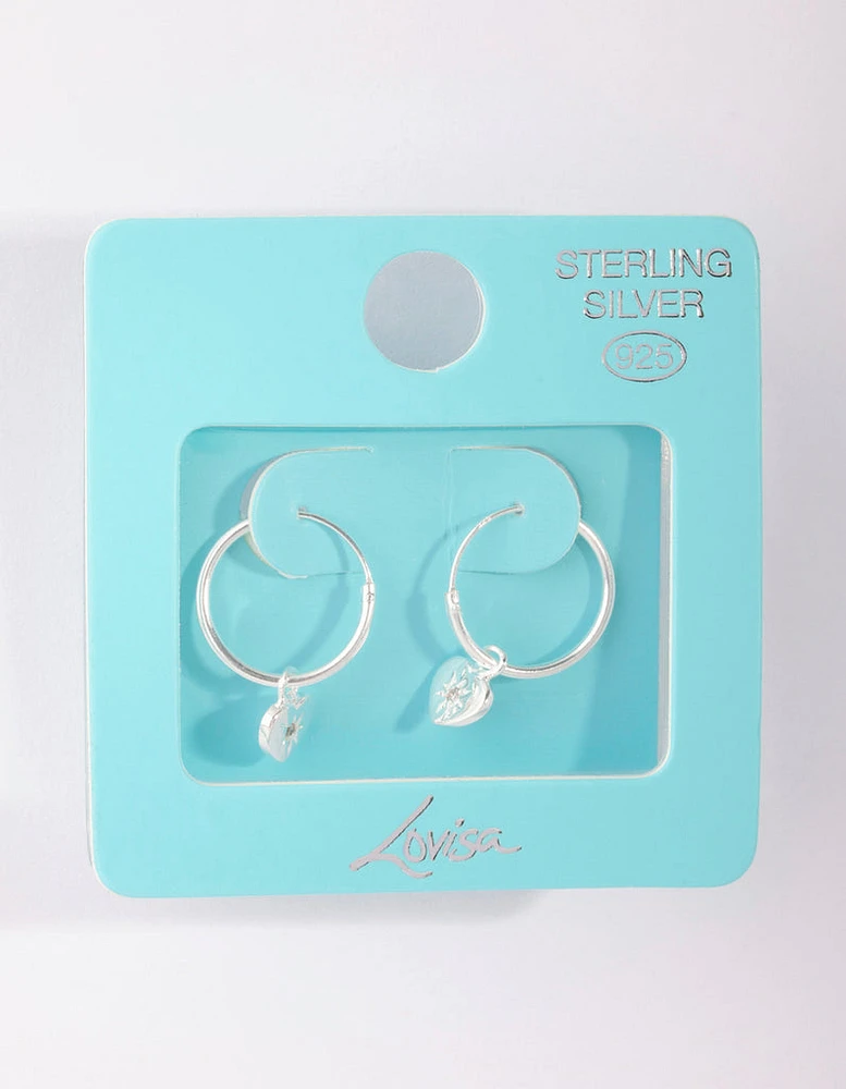 Sterling Silver Starburst Heart Hoop Earrings