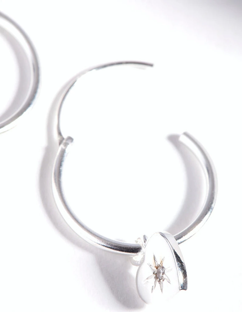 Sterling Silver Starburst Heart Hoop Earrings