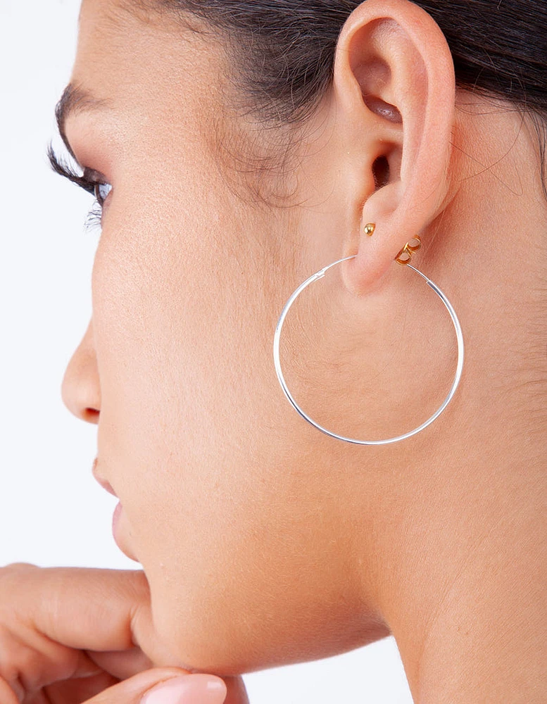 Sterling Silver Thread Polished Hoop Earrings