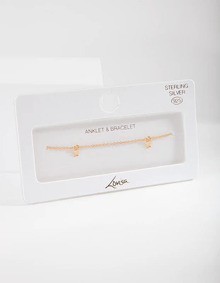 Gold Plated Sterling Silver Star Anklet Bracelet