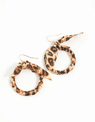 Brown Animal Print Fabric Circle Earrings