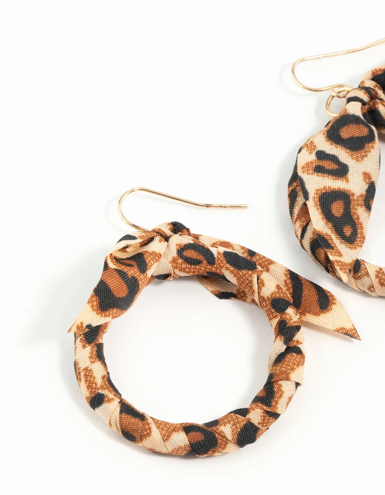 Brown Animal Print Fabric Circle Earrings