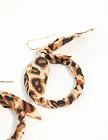 Brown Animal Print Fabric Circle Earrings