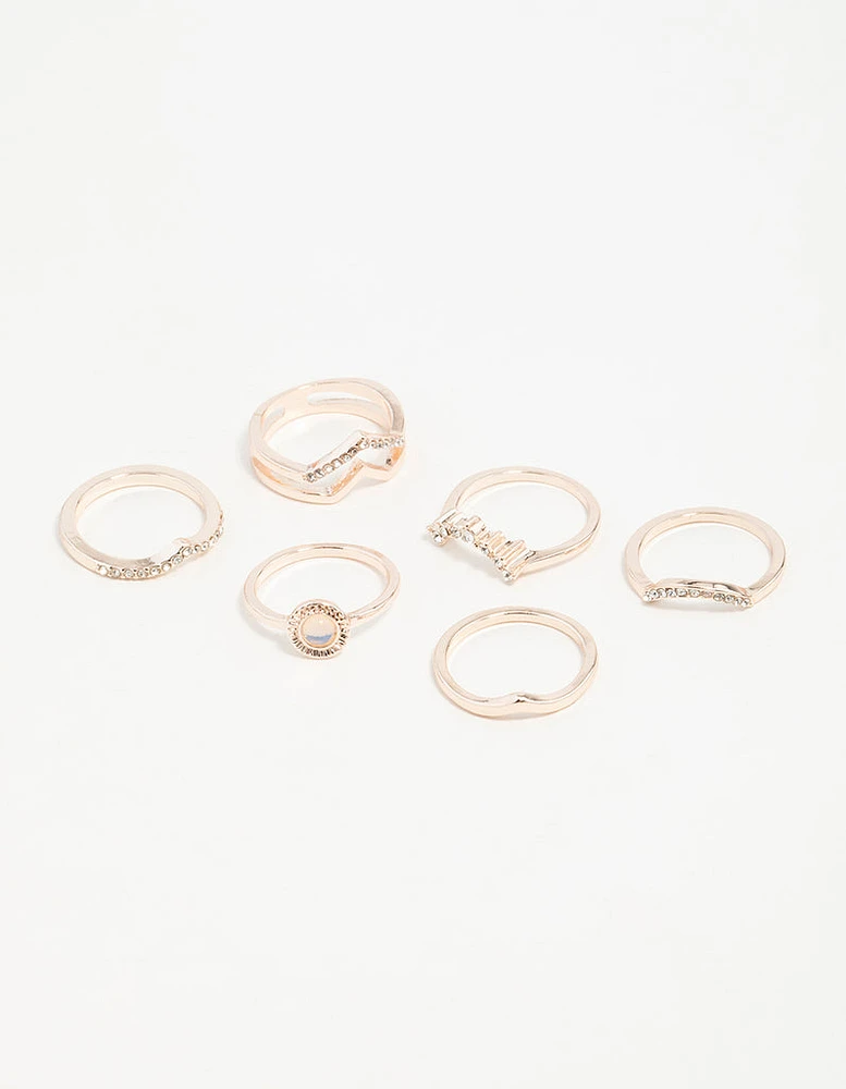 Rose Gold Multi Shape Diamante Ring Pack