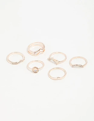 Rose Gold Multi Shape Diamante Ring Pack