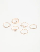 Rose Gold Multi Shape Diamante Ring Pack