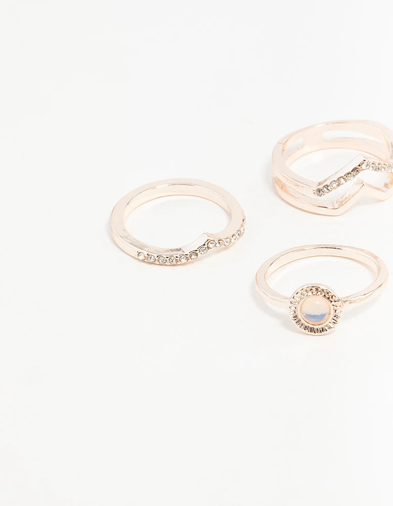 Rose Gold Multi Shape Diamante Ring Pack