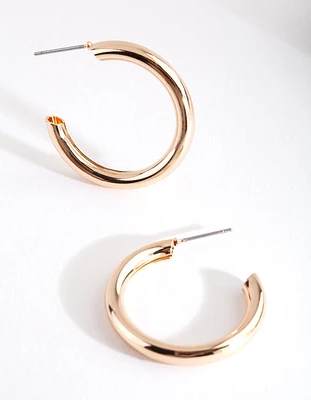 Gold Medium Smooth Hoop Earrings