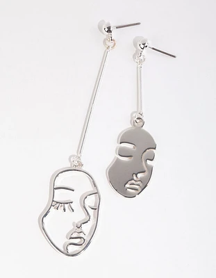 Silver Mismatch Face Drop Earrings