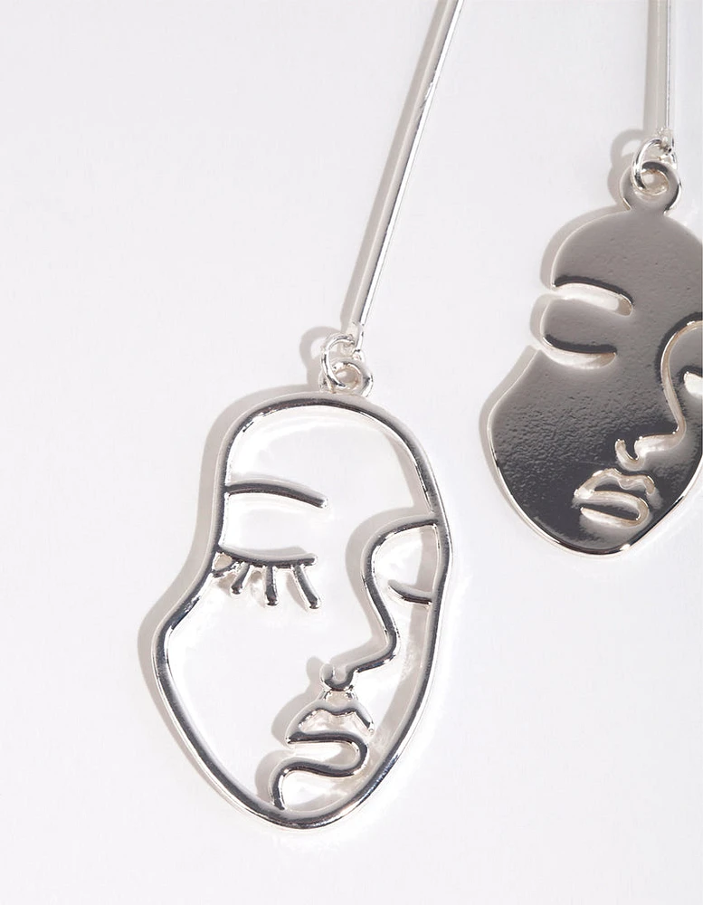 Silver Mismatch Face Drop Earrings