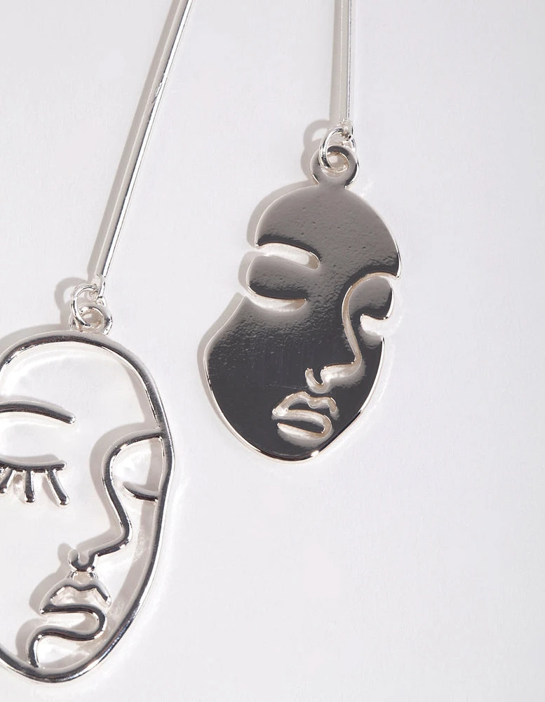 Silver Mismatch Face Drop Earrings