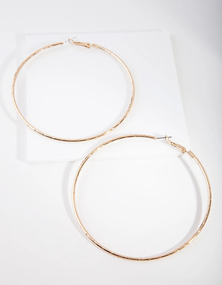 Gold Fine Textured Hoop Earrings