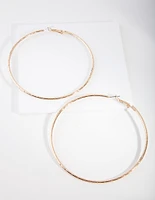 Gold Fine Textured Hoop Earrings