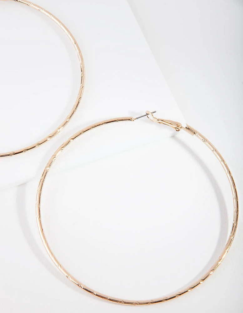 Gold Fine Textured Hoop Earrings