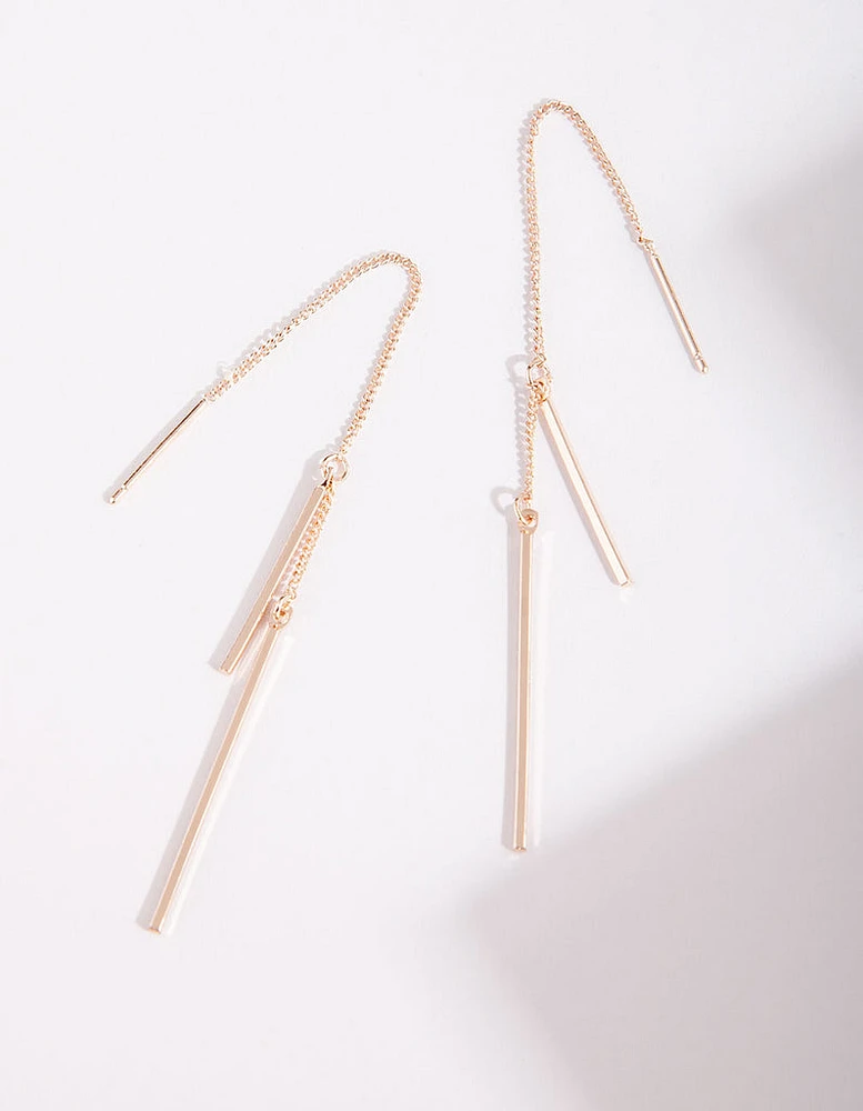 Rose Gold Chain Bar Drop Earrings