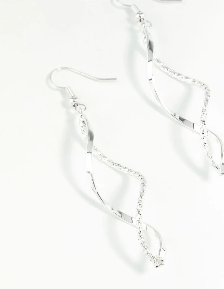 Silver Diamond Cut Twist Earrings