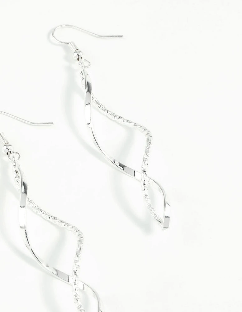 Silver Diamond Cut Twist Earrings