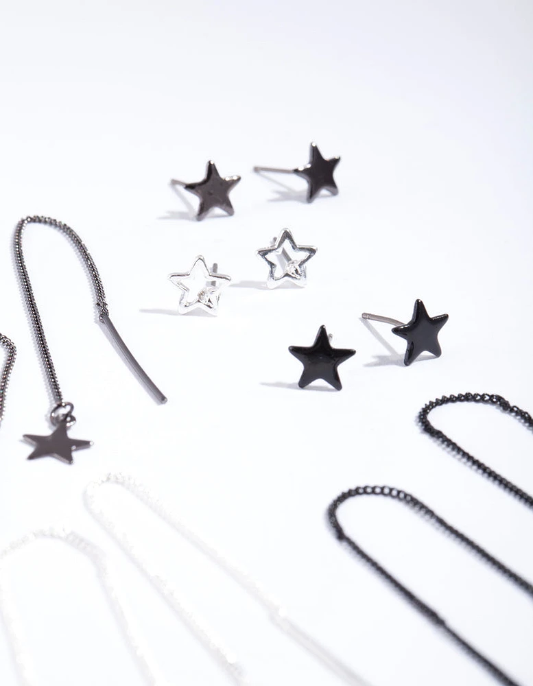 Silver Mixed Metal Star Earrings