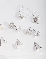 Silver Butterfly Hoop Drop Earring 9-Pack