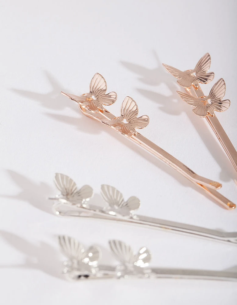 Butterfly Mixed Metal Hair Pin 4-Pack