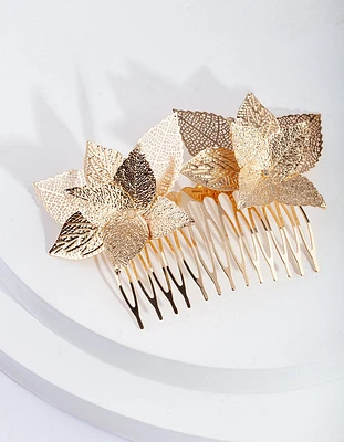 Gold Textured Flower Comb