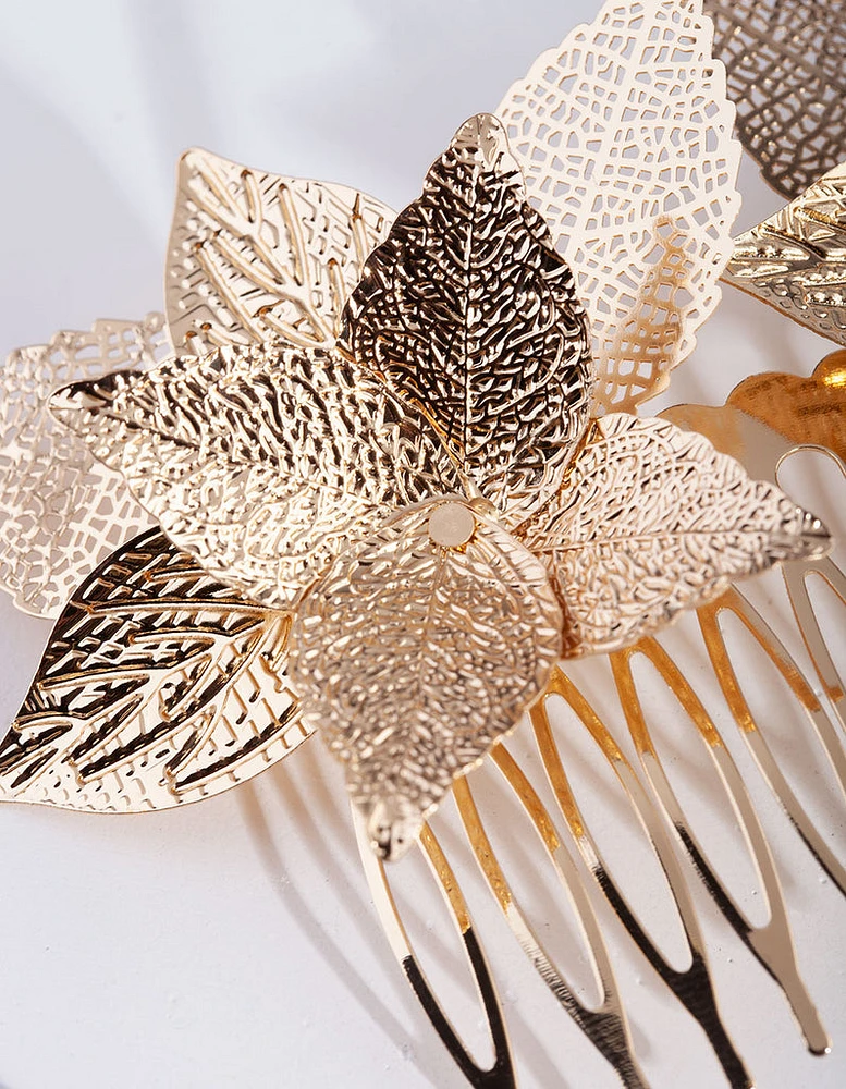 Gold Textured Flower Comb