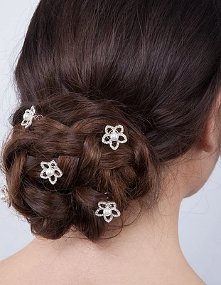 Flower Pearl Hair Jewels 6-Pack