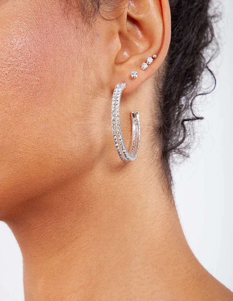 Double Row Diamante Hoop Earrings