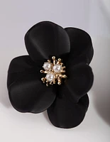 Black Pearl Flower Stud Earrings