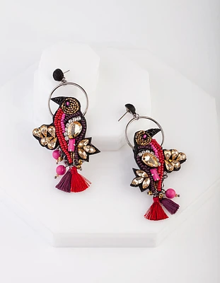 Red Halo Bird Statement Earrings