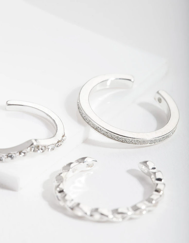 Silver Diamante Band Toe Ring Pack