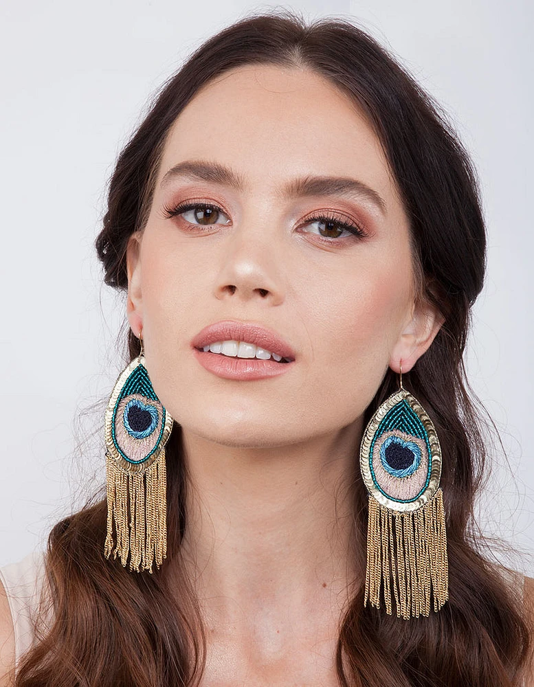 Peacock Chain Chandelier Earrings