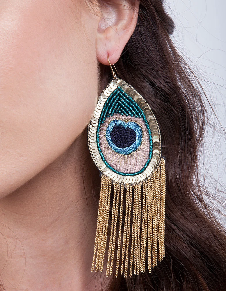 Peacock Chain Chandelier Earrings